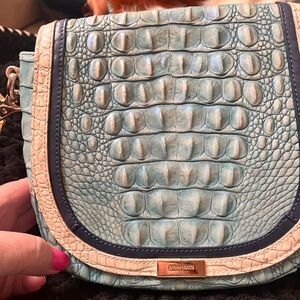 Brahmin Aqua and Beige Embossed Crossbody Bag